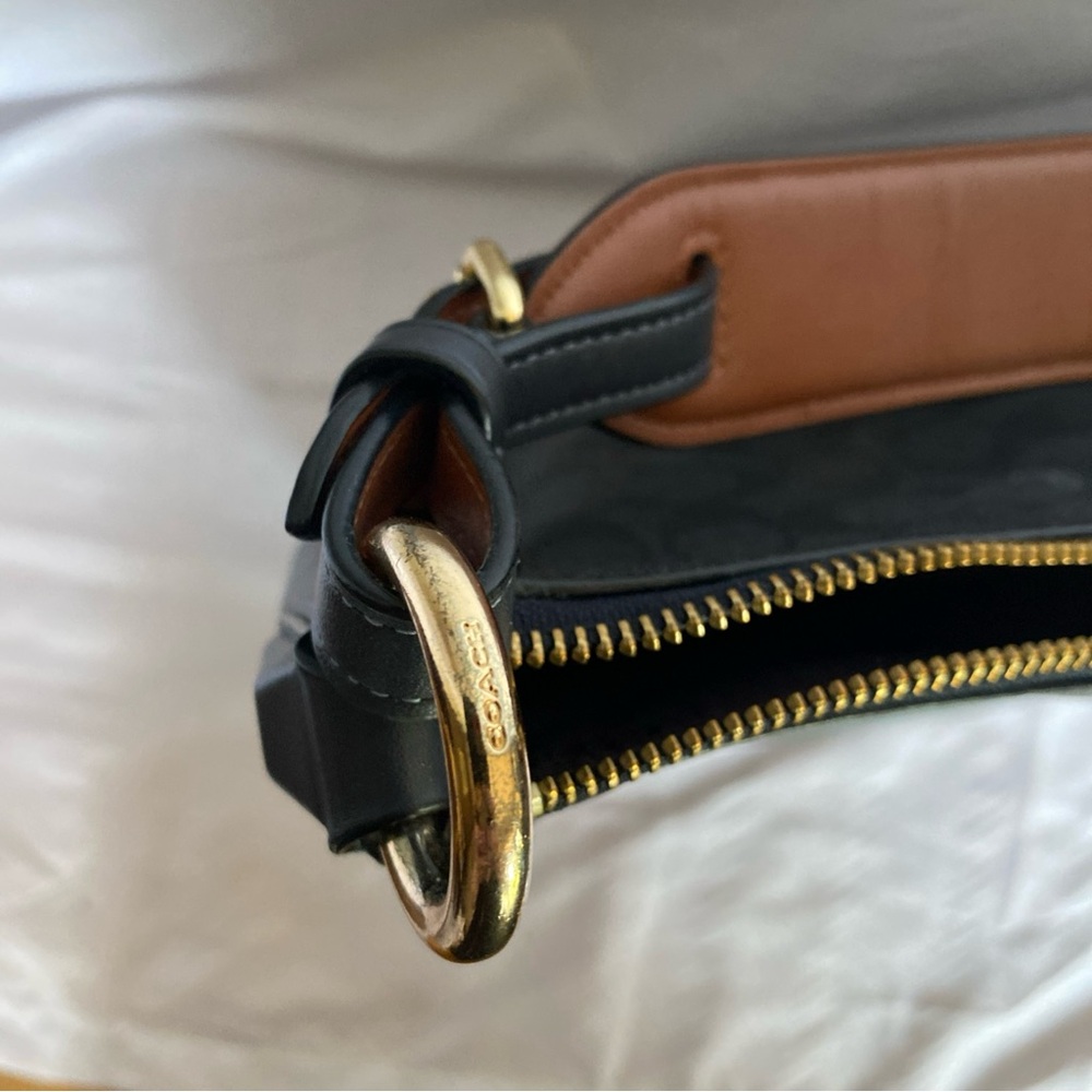 Coach Sutton Hobo Leather Bag Charcoal/Navy/Gold - Picture 12 of 14